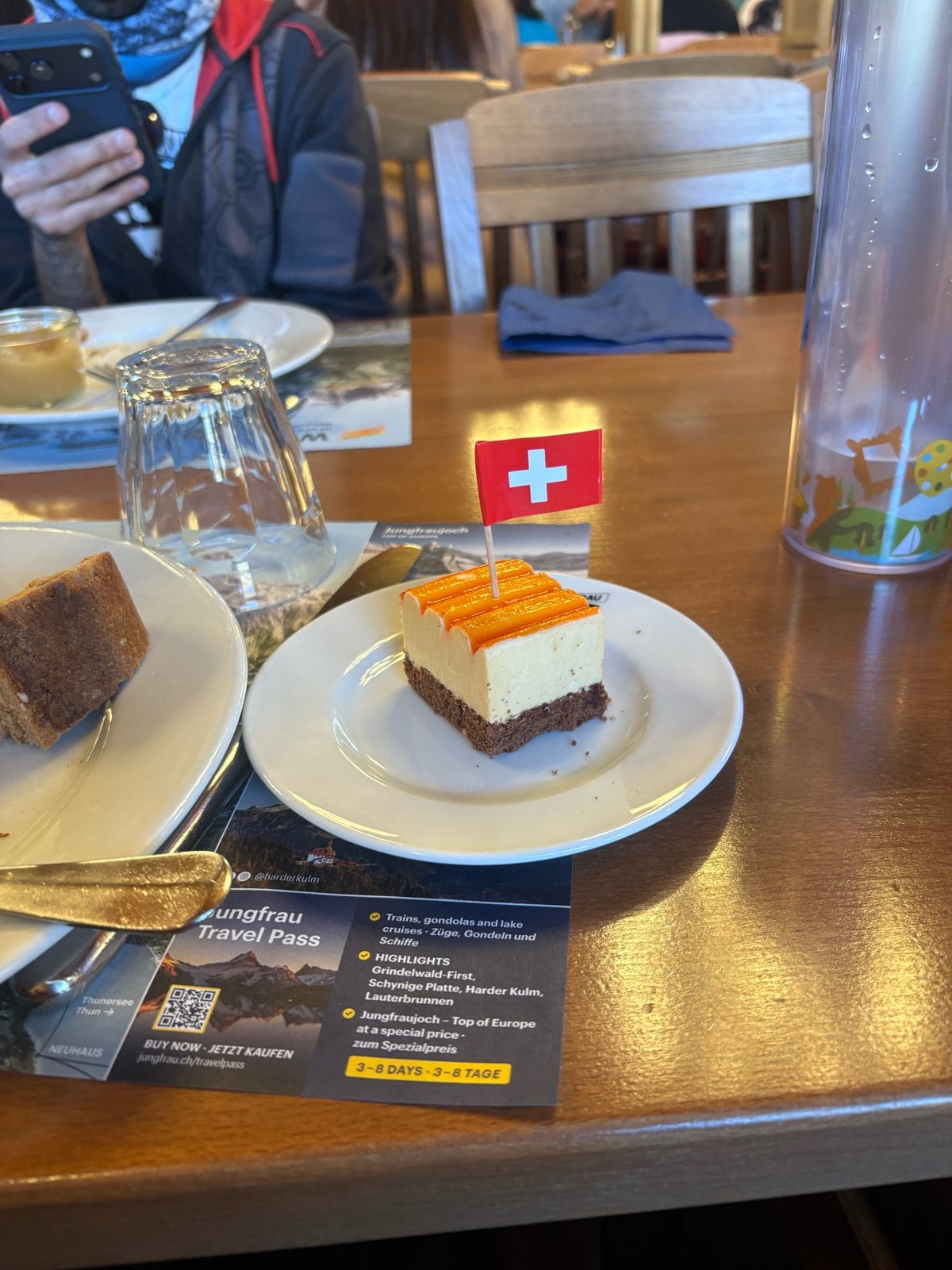 Zesty cream cheese dessert with a Swiss flag