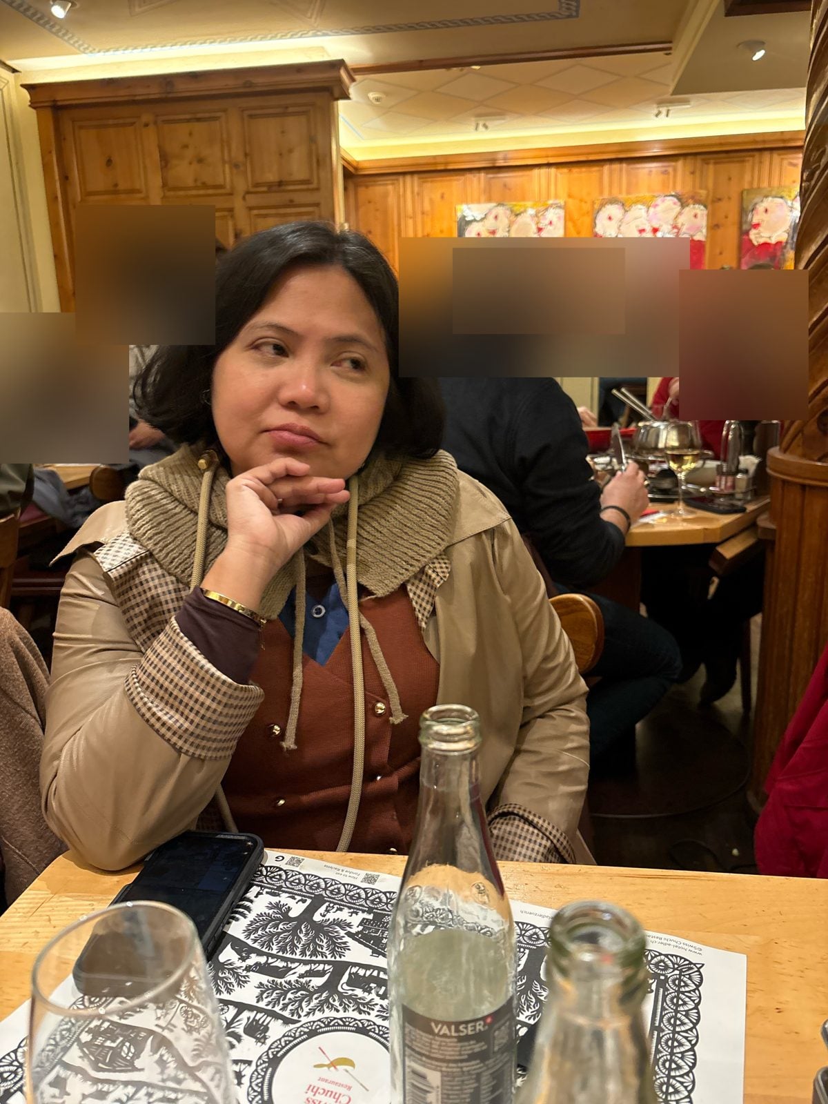 Dimple enjoying dinner at Swiss Chuchi, Zurich