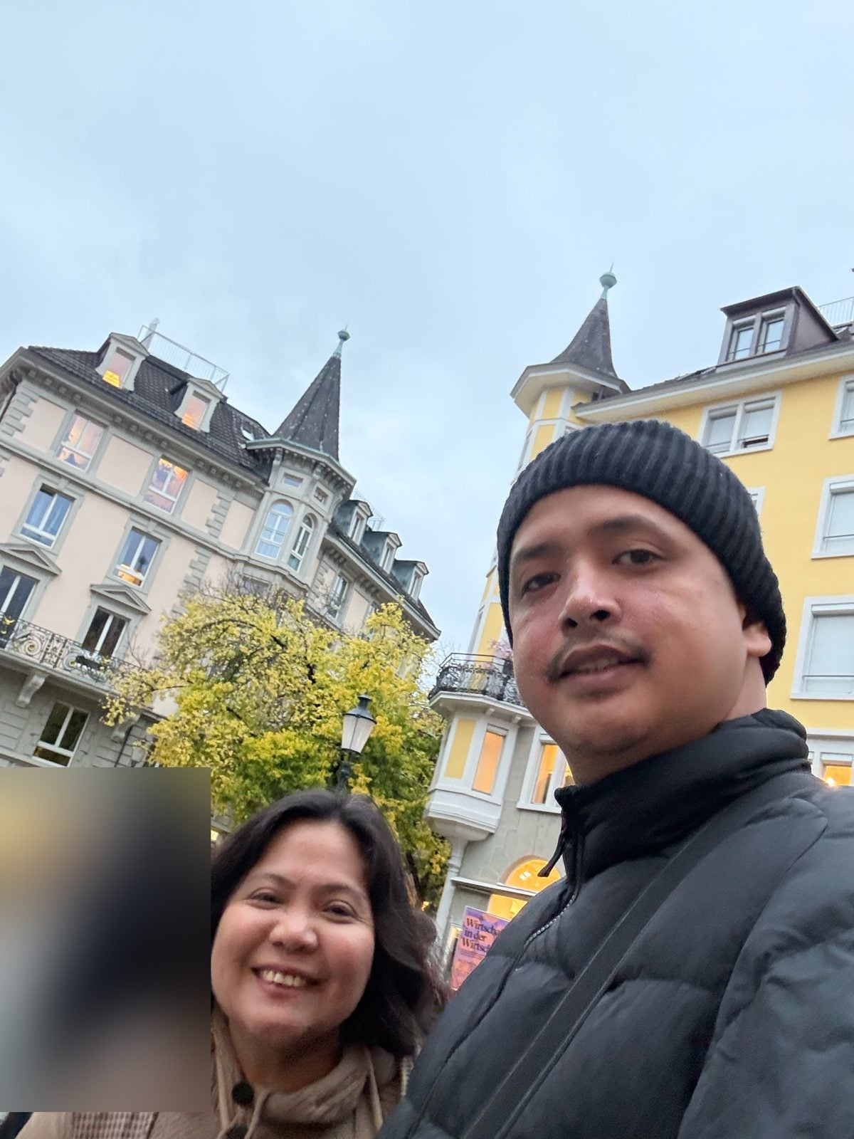 Dimple and Paolo on an evening walk through Zurich Old Town