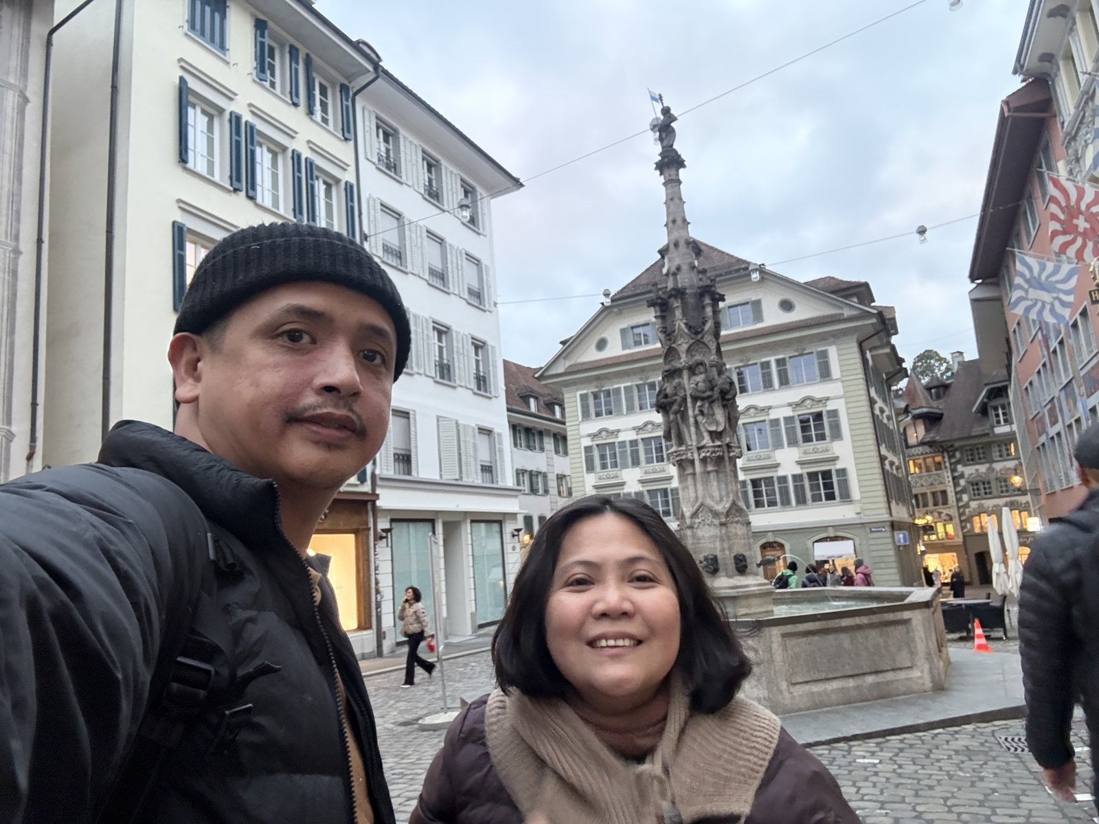 Selfie on Weinmarkt square, Lucerne Old Town